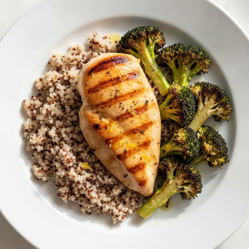 Grilled Chicken Breast with Quinoa and Roasted Broccoli