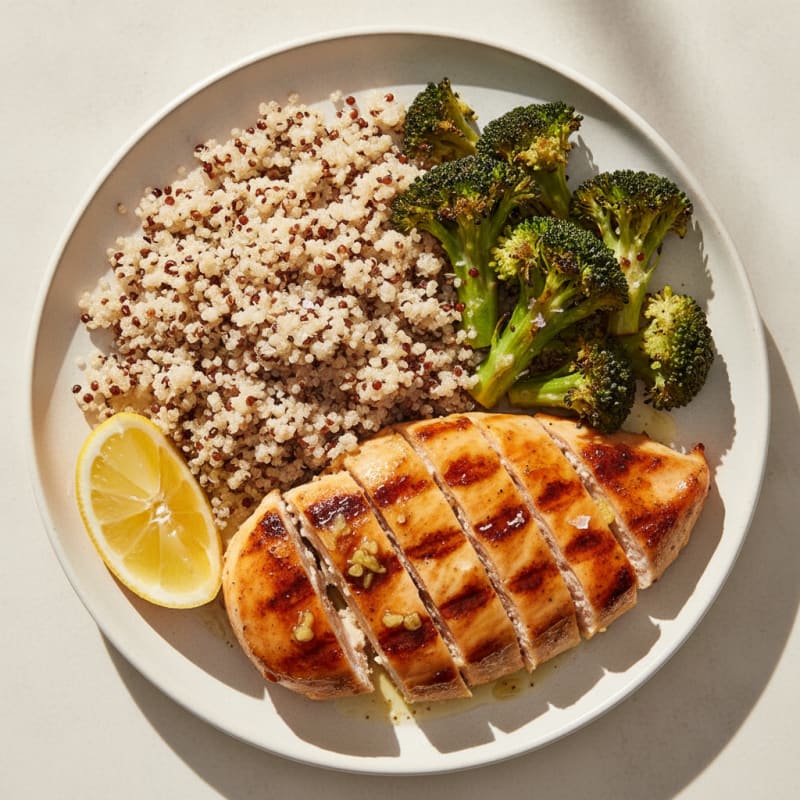 Grilled Chicken Breast with Quinoa and Roasted Broccoli