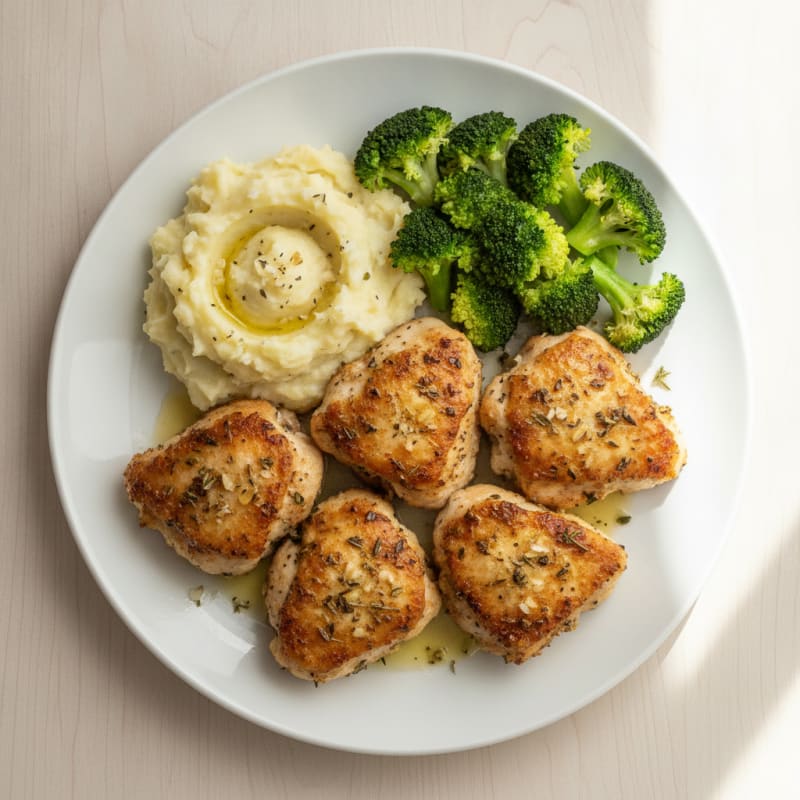 Herb-Baked Chicken Thighs with Garlic Mashed Potatoes