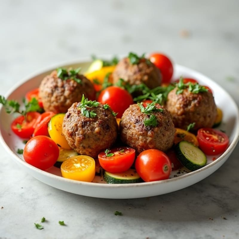 Herb-Seasoned Turkey and Beef Meatballs with Roasted Vegetables