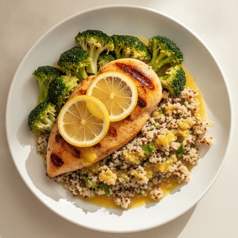 Grilled Chicken Breast with Quinoa and Steamed Broccoli