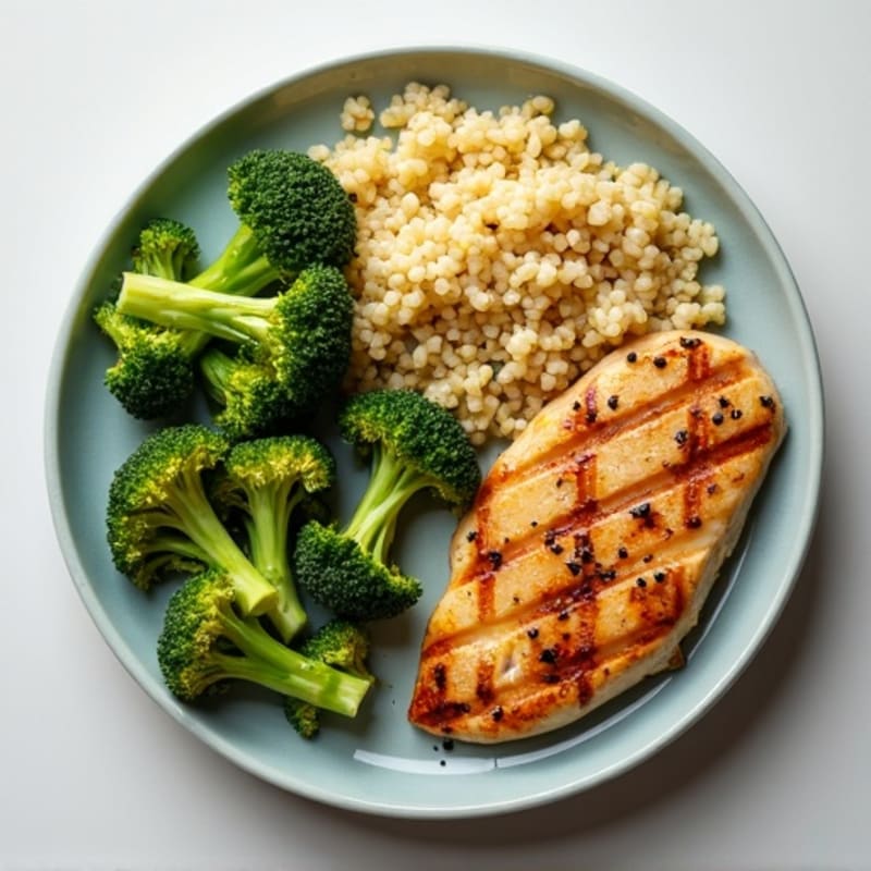 Grilled Chicken Breast with Roasted Broccoli and Quinoa