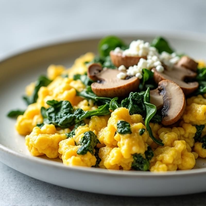 Egg White Spinach Scramble with Sautéed Mushrooms