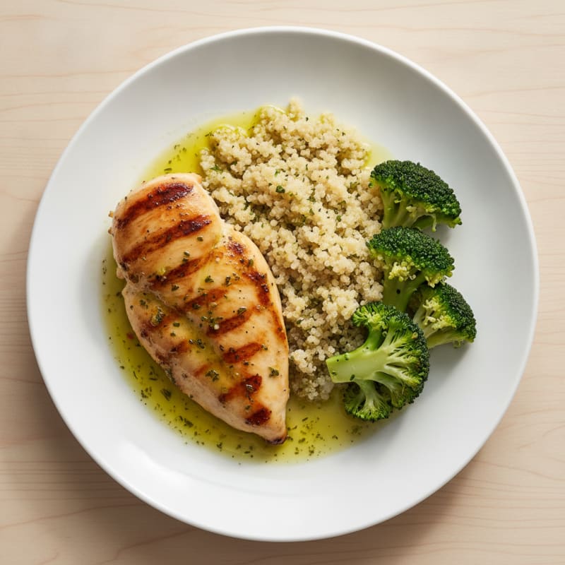 Grilled Chicken Breast with Quinoa and Steamed Broccoli