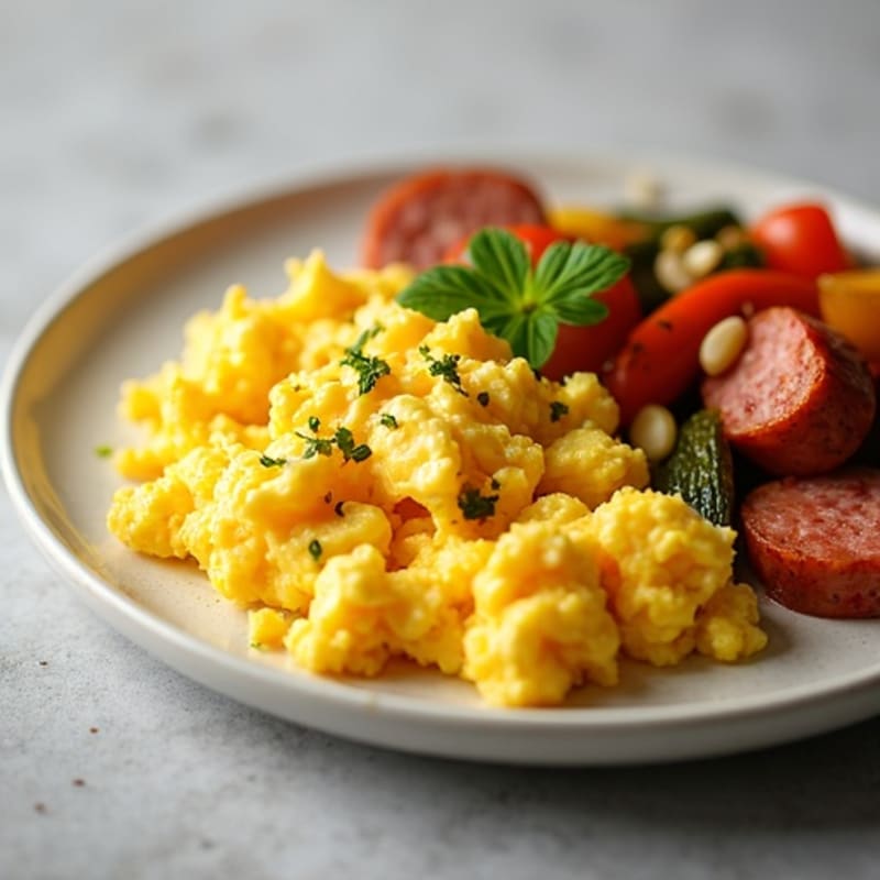 Fluffy Scrambled Eggs with Roasted Vegetables