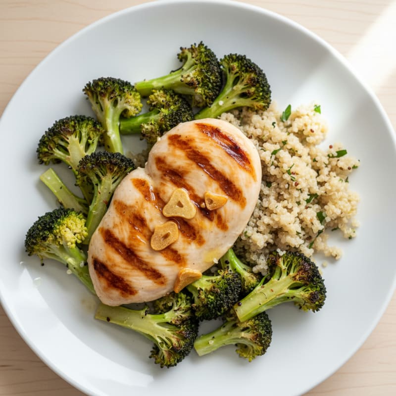 Grilled Chicken Breast with Roasted Broccoli and Quinoa