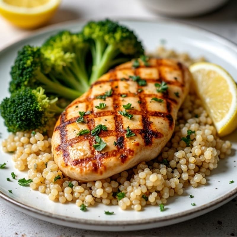 Grilled Chicken Breast with Quinoa and Roasted Broccoli
