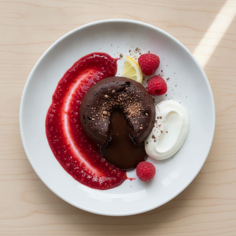 Chocolate Lava Cake with Raspberry Coulis