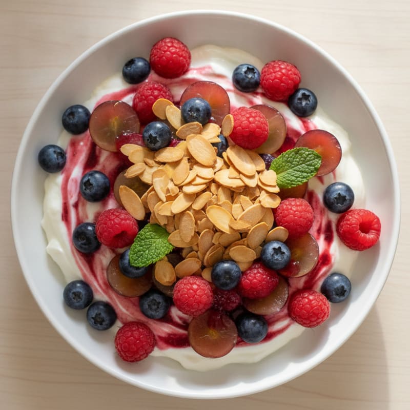 Greek Yogurt Protein Parfait with Mixed Berries and Almonds