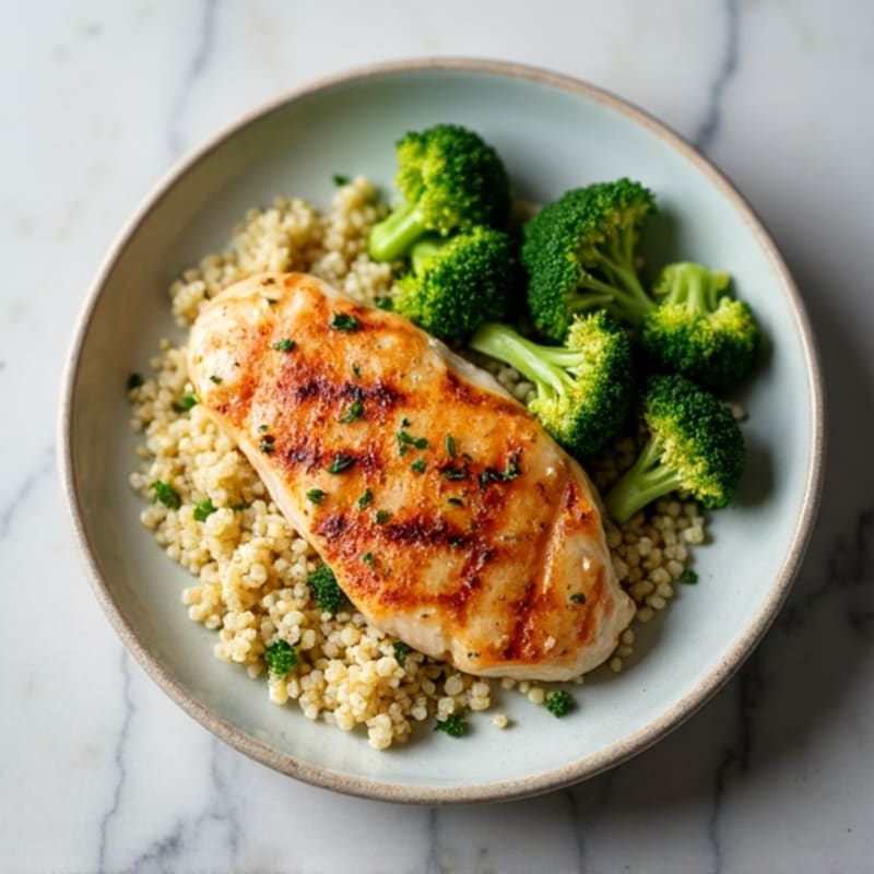 Grilled Chicken Breast with Quinoa and Roasted Broccoli