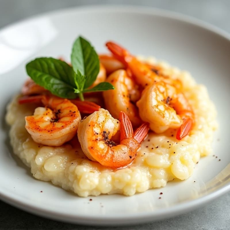 Creamy Cauliflower Grits with Spicy Garlic Shrimp