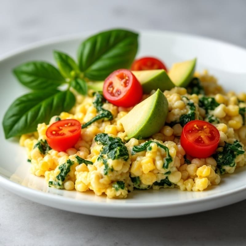 Egg White and Cottage Cheese Scramble with Spinach and Cherry Tomatoes