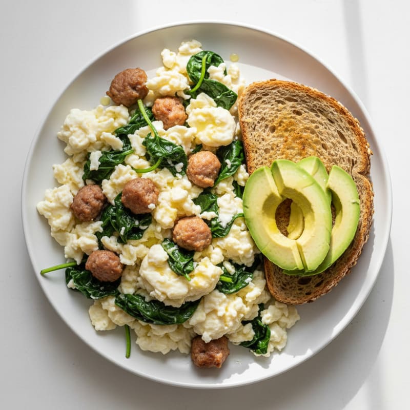 Egg White and Turkey Sausage Scramble with Spinach
