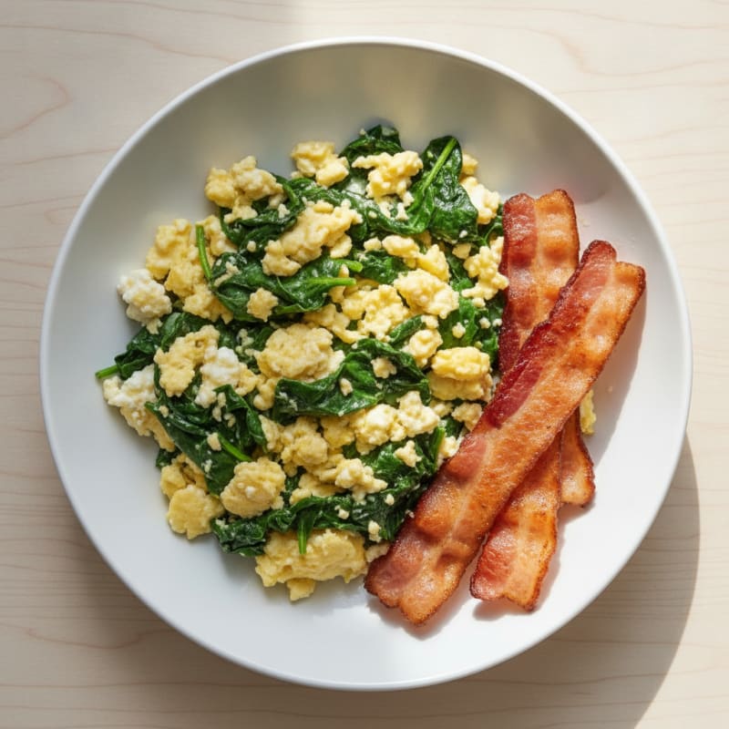 Cottage Cheese Scramble with Spinach and Turkey Bacon