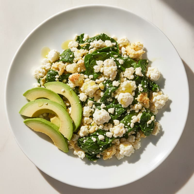 Egg White Spinach Scramble with Cottage Cheese
