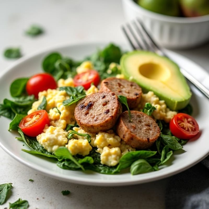 Egg White Spinach Scramble with Turkey Sausage