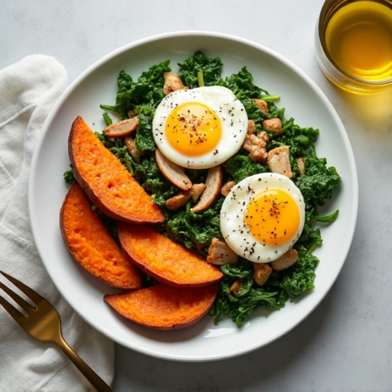 Egg White and Turkey Spinach Scramble with Roasted Sweet Potato