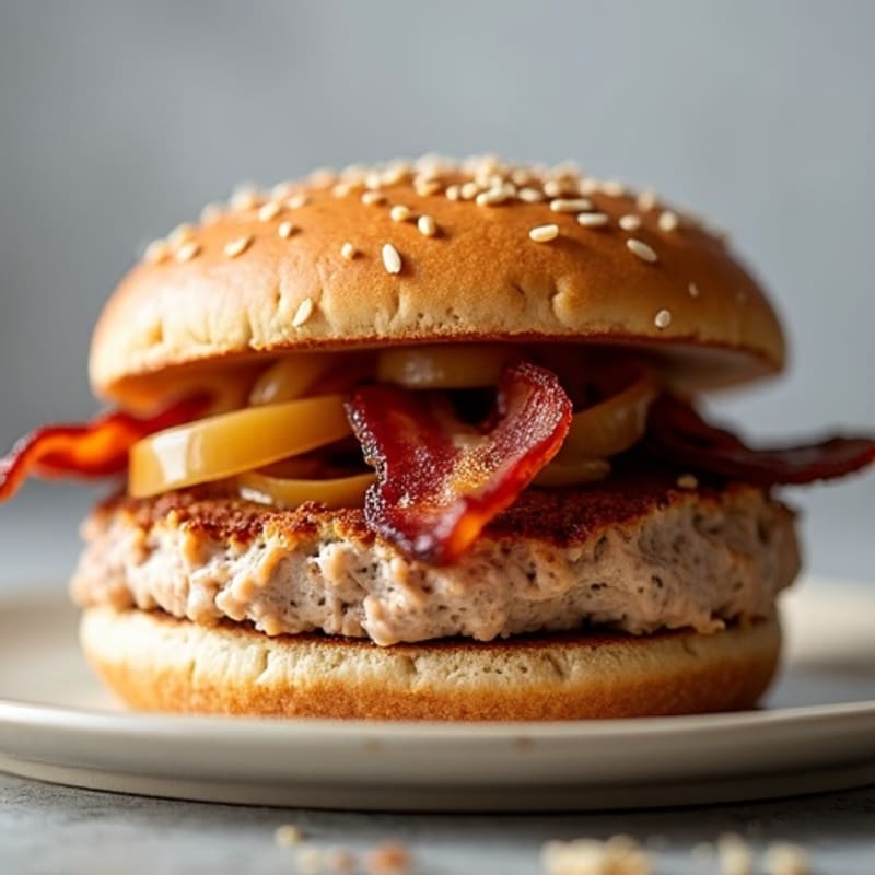 Lean Turkey-Bacon Burger with Caramelized Onions