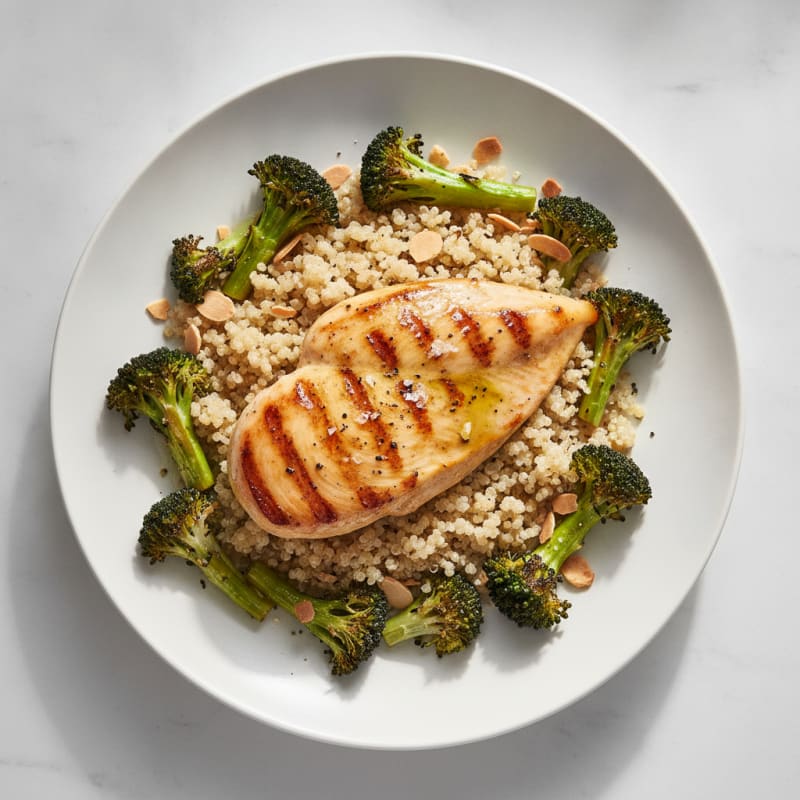 Grilled Chicken Breast with Quinoa and Roasted Broccoli