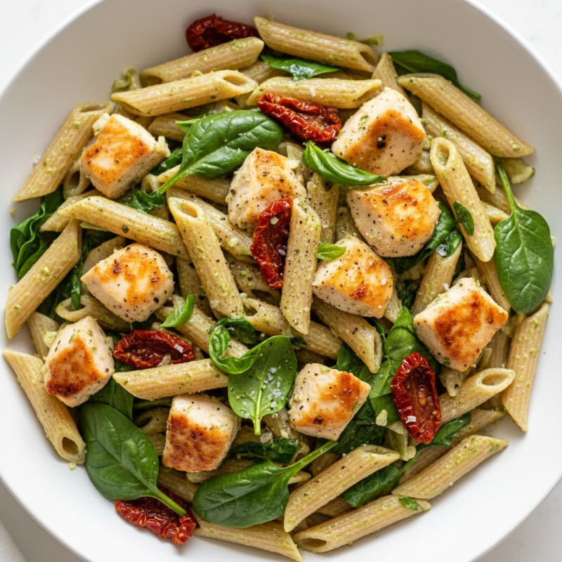 Creamy Pesto Chicken Pasta with Sun-Dried Tomatoes
