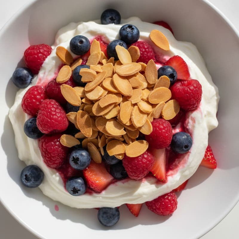 Greek Yogurt Protein Parfait with Mixed Berries and Almonds