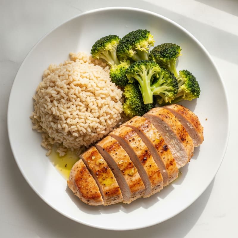 Seared Turkey Breast with Steamed Broccoli and Brown Rice