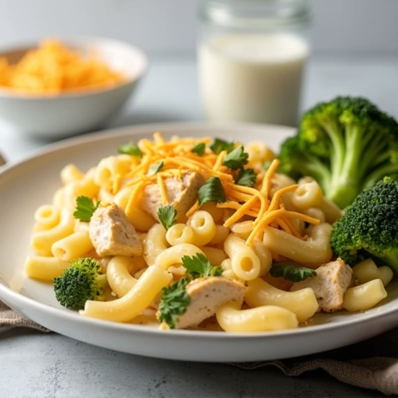 Creamy Chicken and Broccoli Baked Mac and Cheese