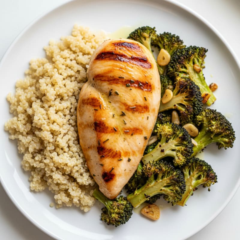 Grilled Chicken Breast with Quinoa and Roasted Broccoli