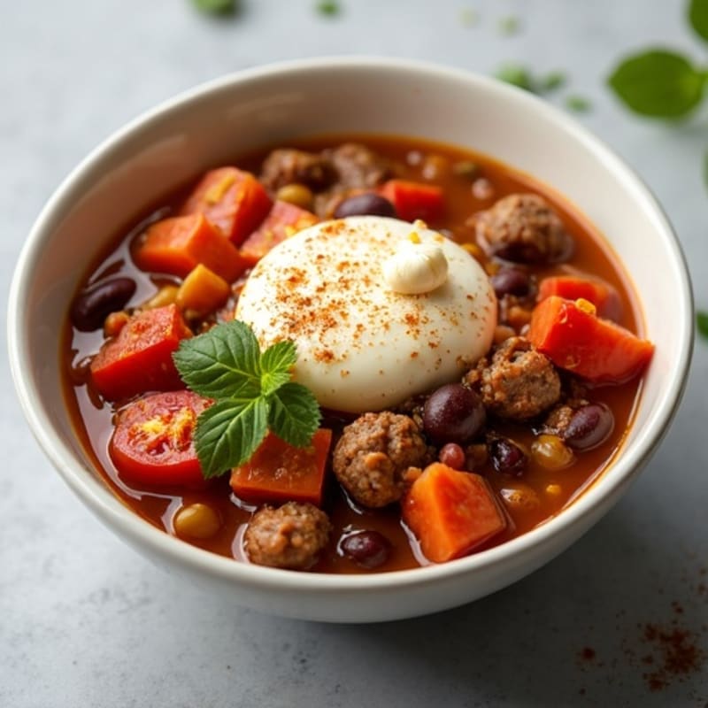 Turkey Sausage Chili Bowl with Creamy Cashew Cheese