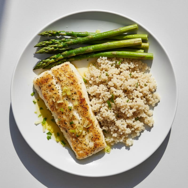 Herb-Baked Cod with Steamed Asparagus and Quinoa