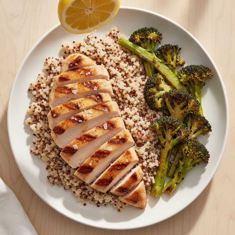 Grilled Chicken Breast with Quinoa and Roasted Broccoli