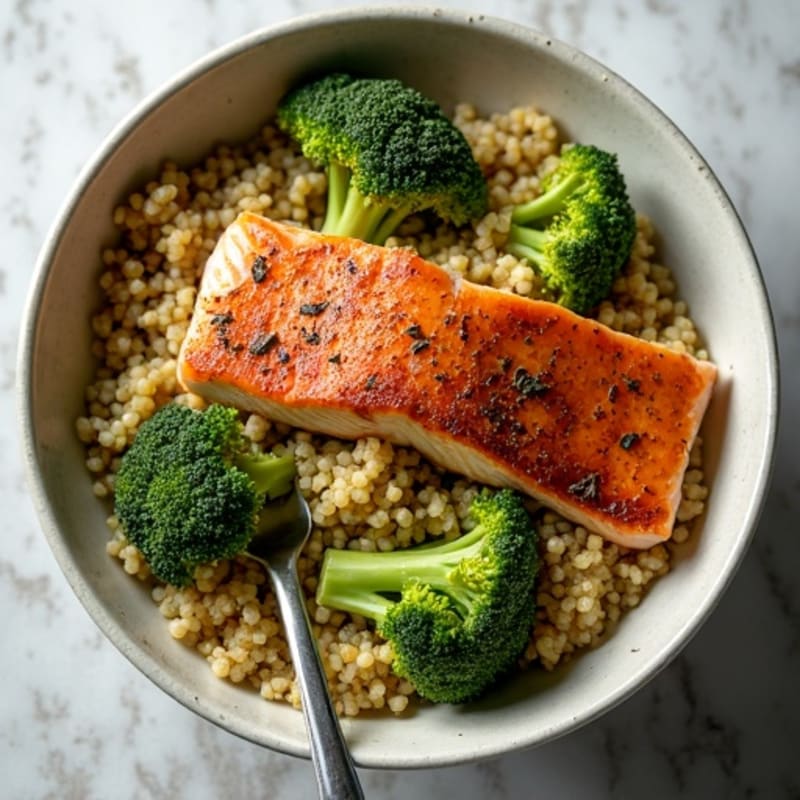 Crispy Salmon with Roasted Broccoli and Quinoa Bowl