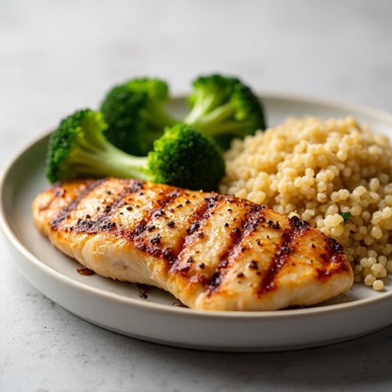 Grilled Chicken Breast with Roasted Broccoli and Quinoa