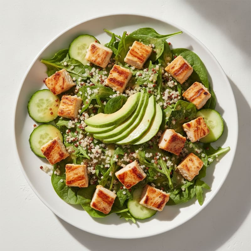 Citrus-Garlic Chicken Salad with Mixed Greens and Quinoa