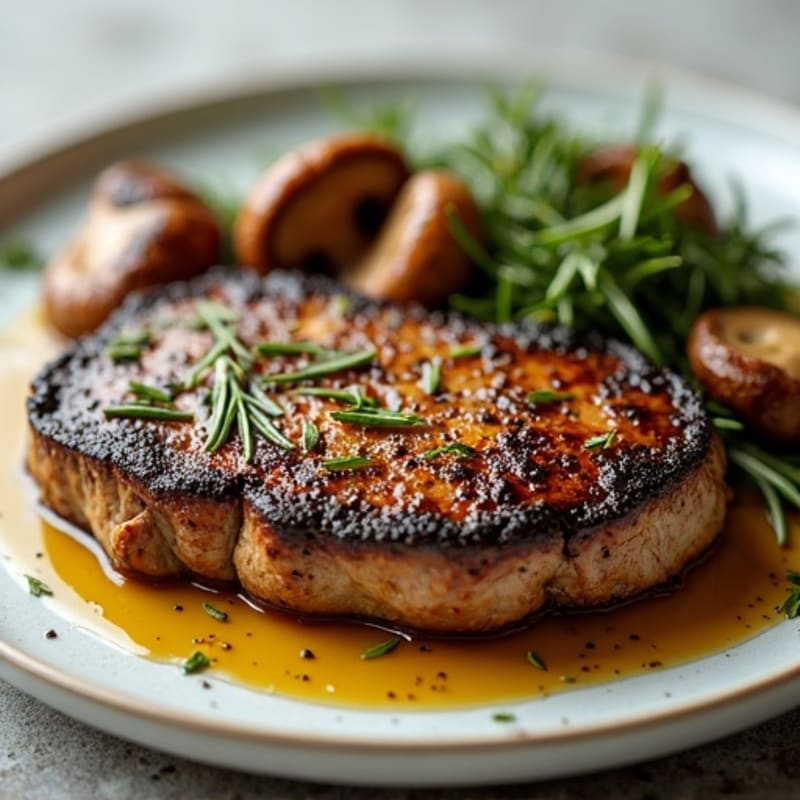 Herb-Crusted Pan-Seared Steak with Roasted Garlic Mushrooms