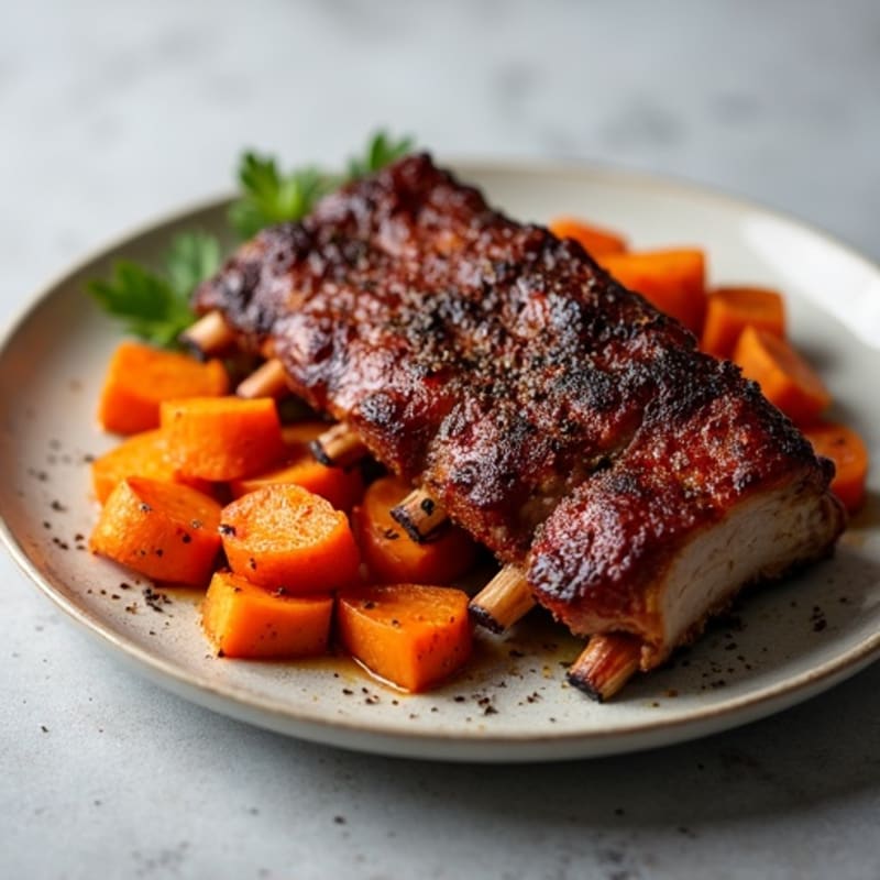 Tender Smoked Pork Ribs with Roasted Sweet Potatoes
