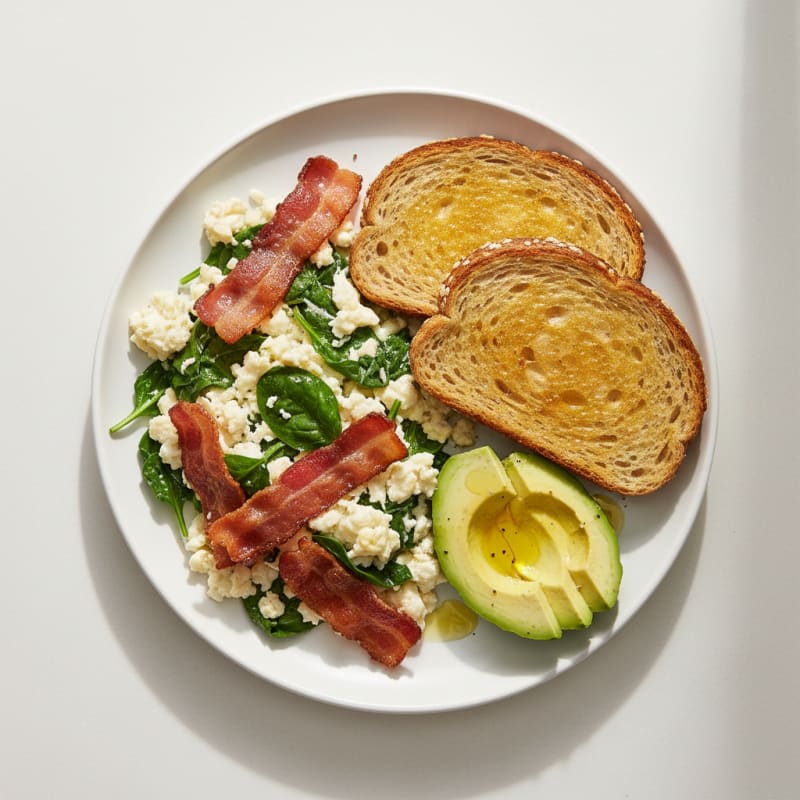 Egg White Scramble with Spinach and Turkey Bacon