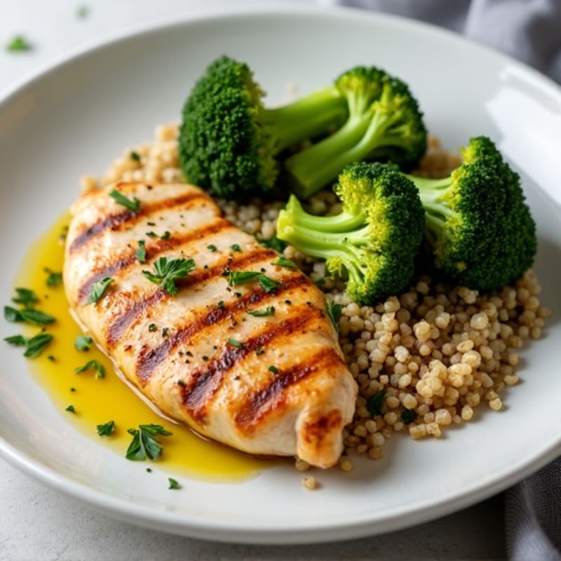 Grilled Chicken Breast with Quinoa and Roasted Broccoli