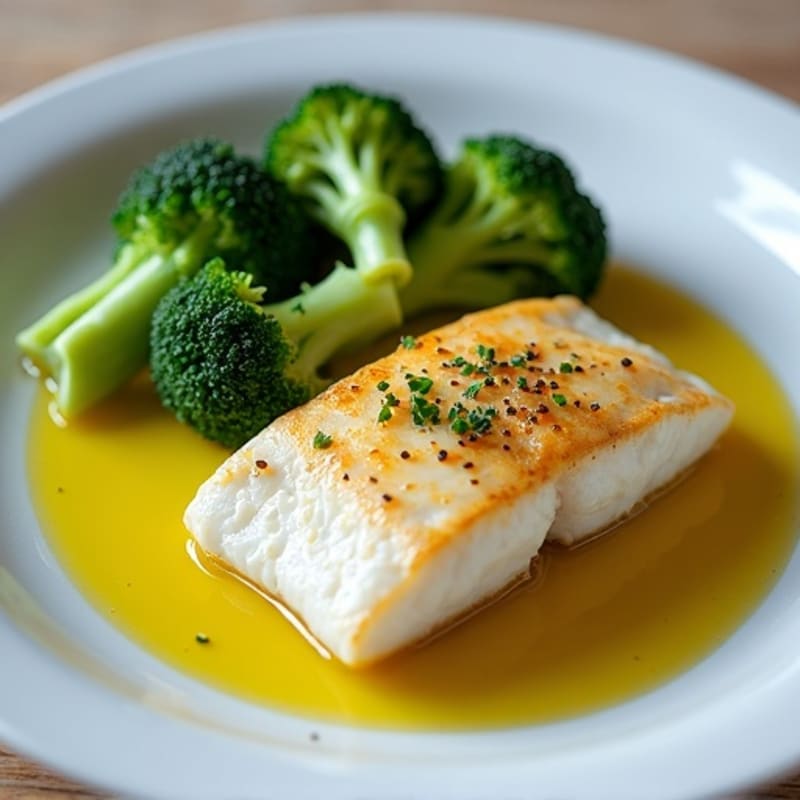 Seared Cod with Steamed Broccoli and Lemon