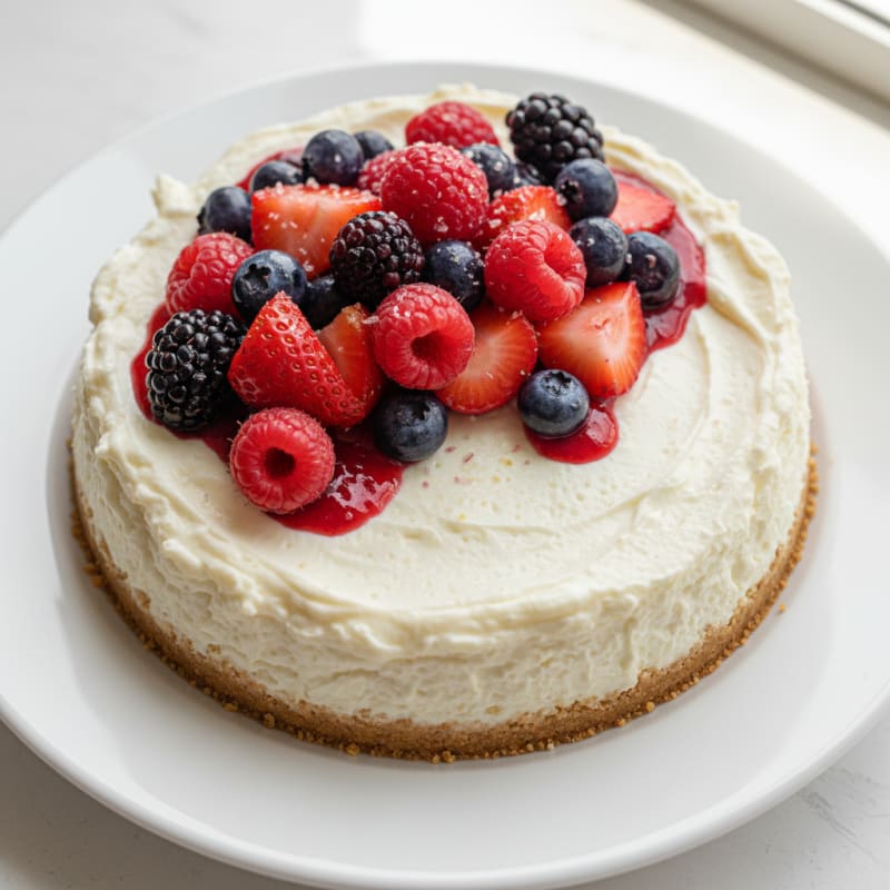 Creamy Greek Yogurt Protein Cheesecake with Mixed Berries