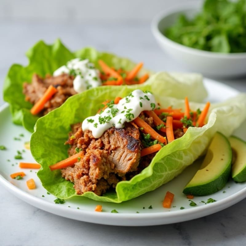 Smoky Lean Pulled Pork Lettuce Wraps with Creamy Slaw