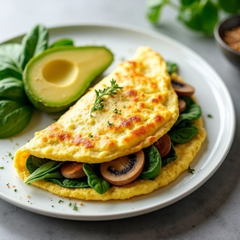 Fluffy Spinach and Mushroom Omelet with Avocado Slices