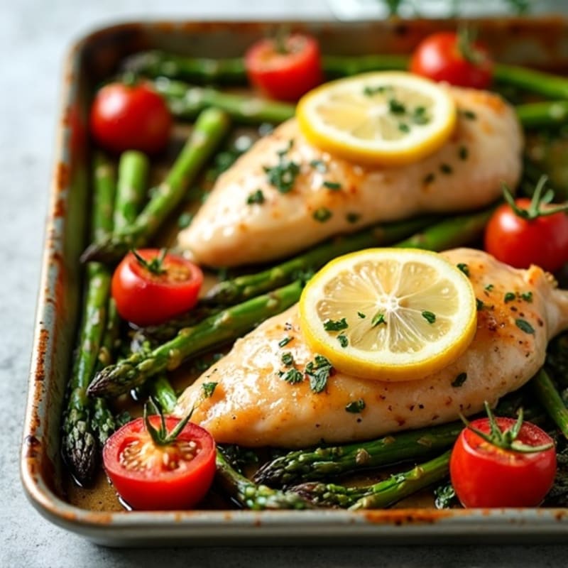 Sheet Pan Lemon Herb Chicken with Roasted Asparagus and Cherry Tomatoes