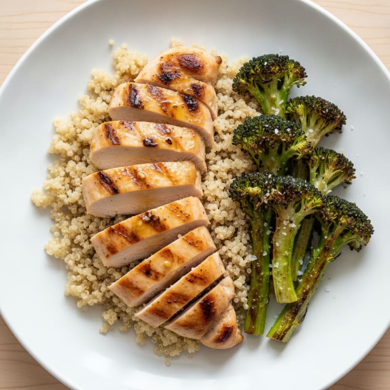 Grilled Chicken Breast with Quinoa and Roasted Broccoli