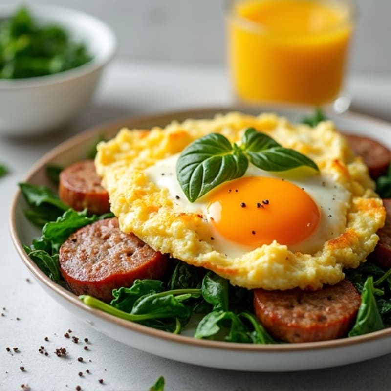 Egg White and Turkey Sausage Scramble with Sautéed Spinach