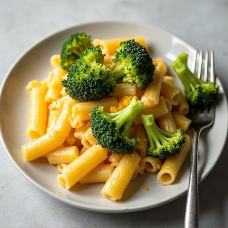 High-Protein Creamy Baked Macaroni with Roasted Broccoli