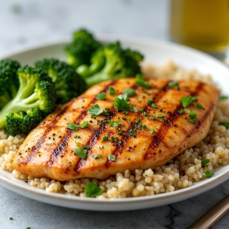 Grilled Chicken Breast with Quinoa and Roasted Broccoli