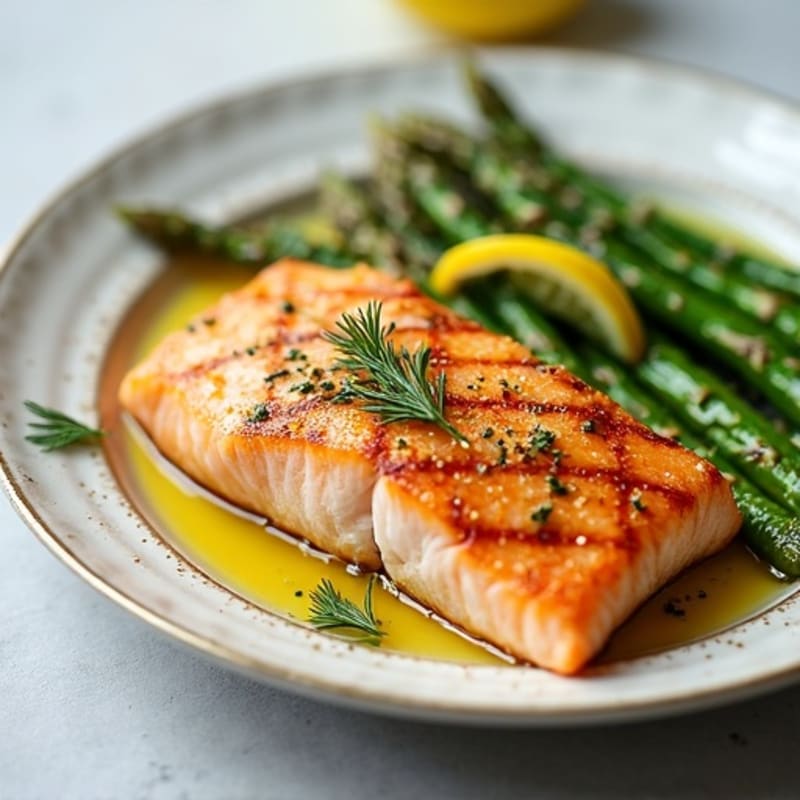 Crispy Pan-Seared Salmon with Lemon Herb Roasted Asparagus