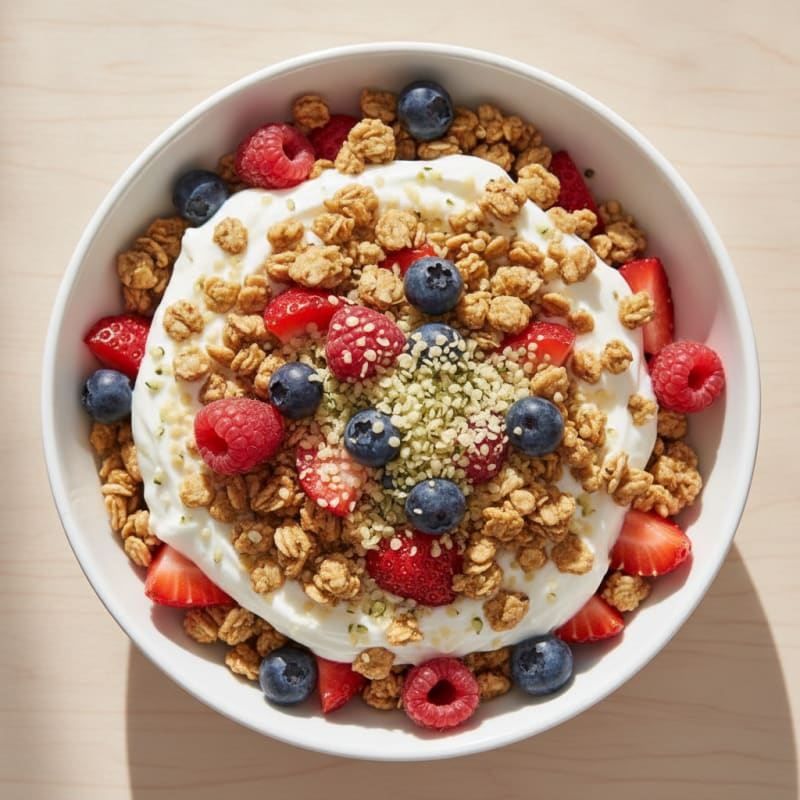Creamy Greek Yogurt Parfait with Protein Granola and Fresh Berries