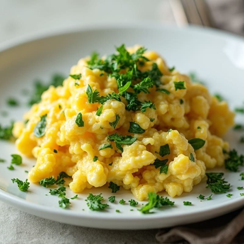 Fluffy Scrambled Eggs with Fresh Herbs and Spinach